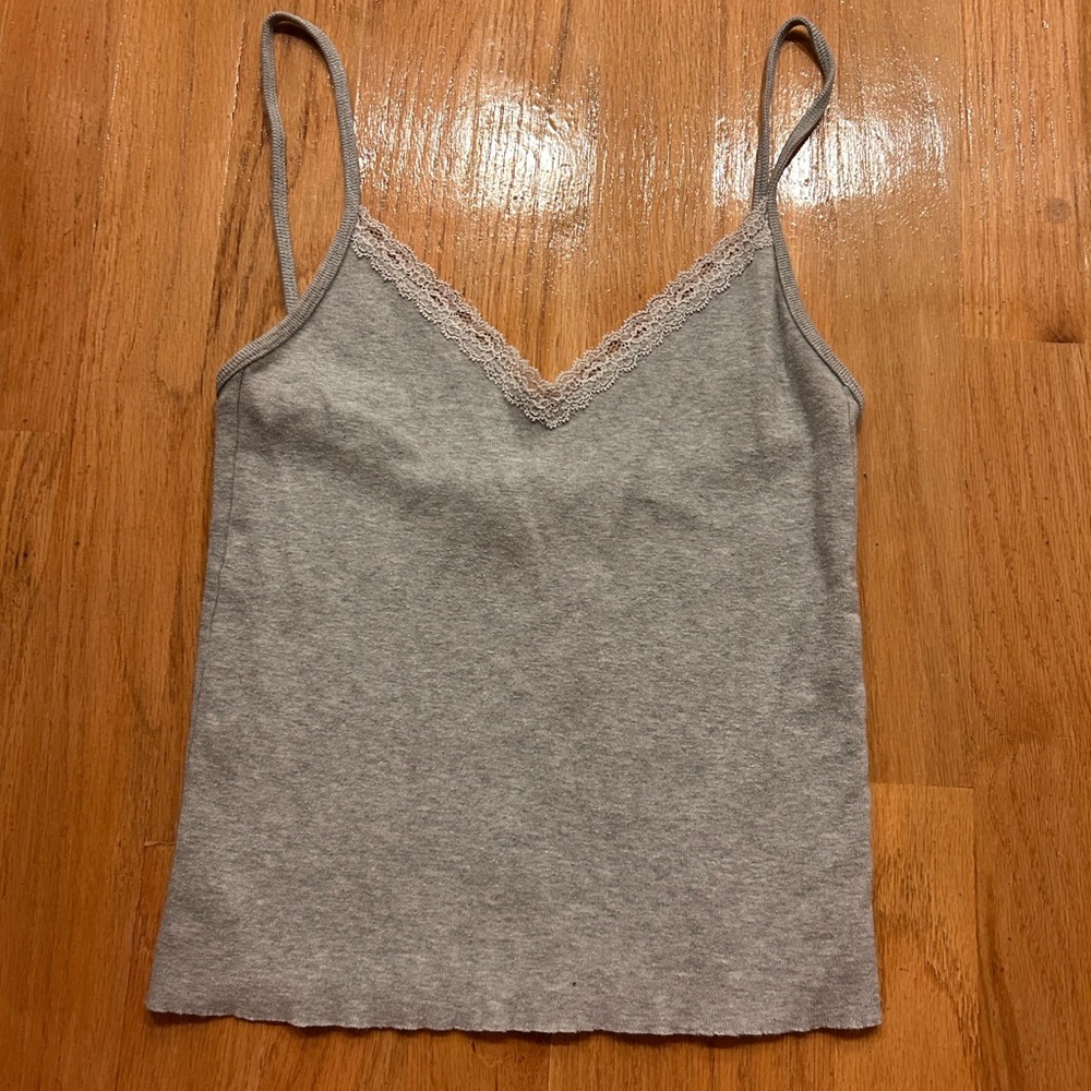 Brandy Melville Heather Gray Camisole with Lace Trim